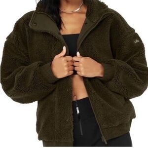 ALO YOGA Olive Green Varsity Sherpa Bomber Jacket NEW WITH TAGS Size Small